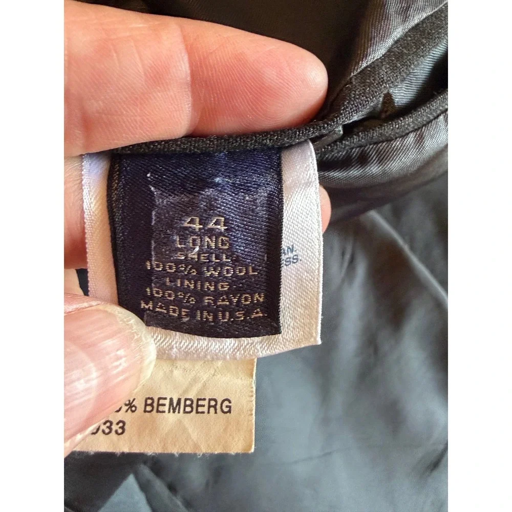 Lands End Mens 44 Long Charcoal Gray 100% Wool 3 Button Blazer Made in USA